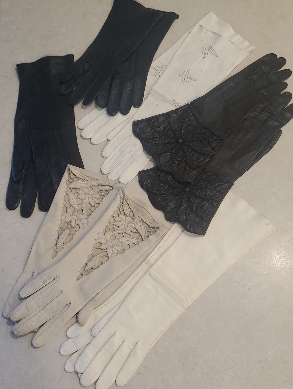 6 Pairs Antique Kid Leather Opera Dress Gloves France & West Germany